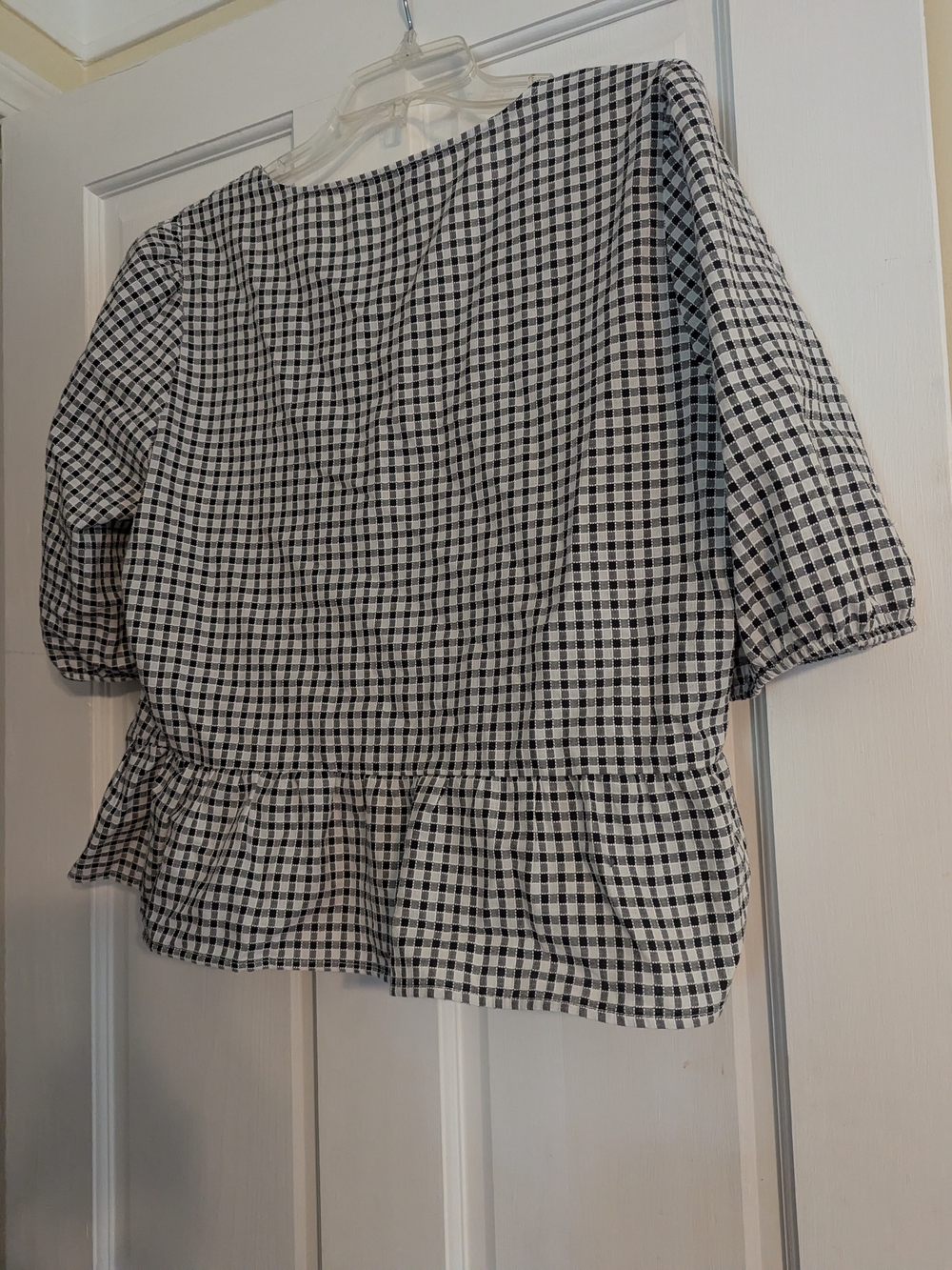 NWT Peplum CeCe Women's Black & White Gingham Tie-Front Top - Picture 6 of 6